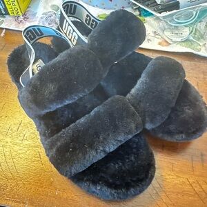 UGG Black Fluffy Women's Sandals